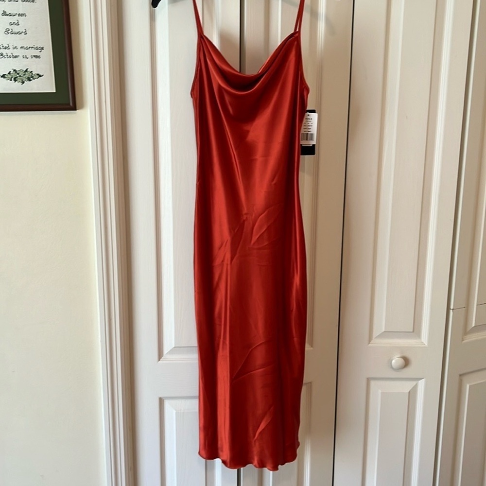 Bebe Rust Satin Dress